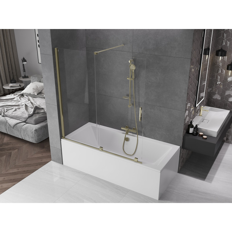 Mexen Velar parawan nawannowy 2-skrzydłowy rozsuwany 150 x 150 cm, transparent, złoty - 896-150-000-01-50