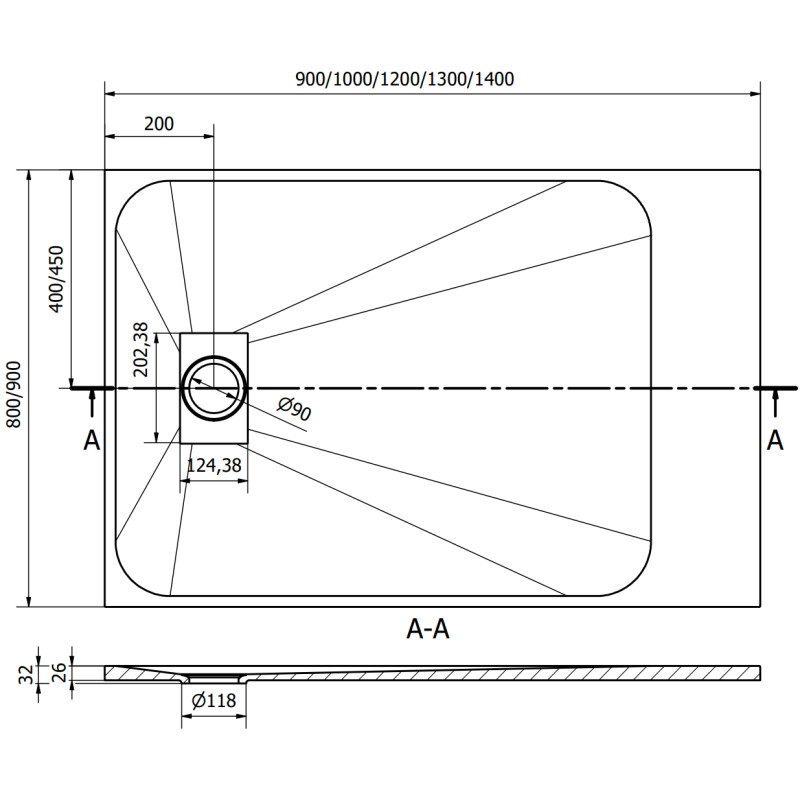 Mexen Hugo brodzik prostokątny SMC 90 x 70 cm, szary - 42617090