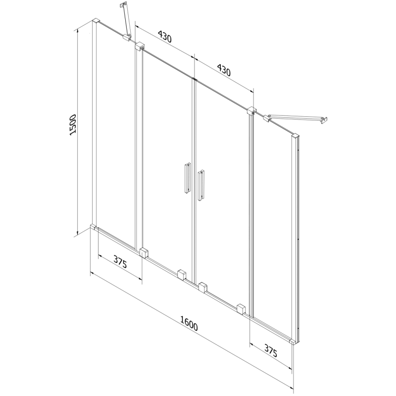 Mexen Velar Duo parawan nawannowy 2-skrzydłowy rozsuwany 160 x 150 cm, transparent, czarny - 896-160-000-02-70