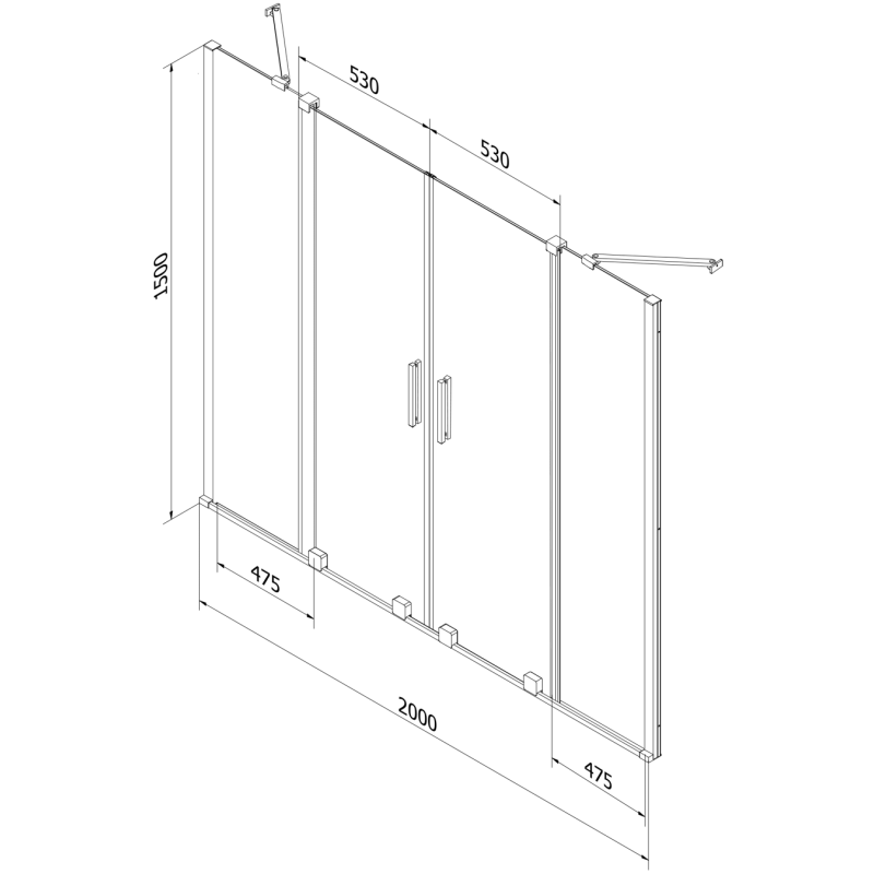 Mexen Velar Duo parawan nawannowy 2-skrzydłowy rozsuwany 200 x 150 cm, transparent, złoty szczotkowany - 896-200-000-02-55