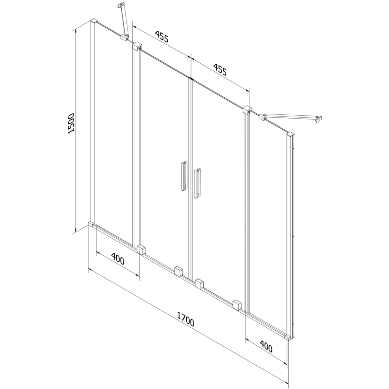 Mexen Velar Duo parawan nawannowy 2-skrzydłowy rozsuwany 170 x 150 cm, transparent, różowe złoto - 896-170-000-02-60
