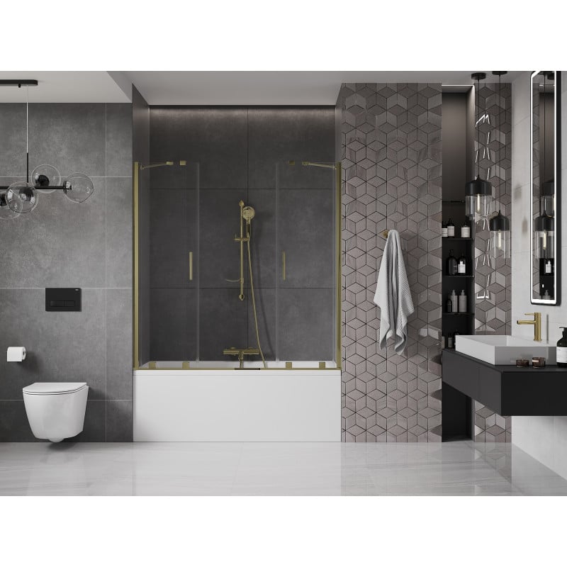 Mexen Velar Duo parawan nawannowy 2-skrzydłowy rozsuwany 150 x 150 cm, transparent, złoty - 896-150-000-02-50