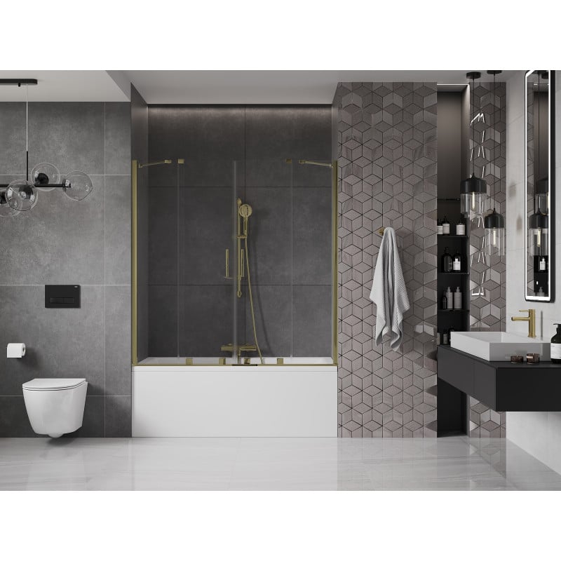 Mexen Velar Duo parawan nawannowy 2-skrzydłowy rozsuwany 160 x 150 cm, transparent, złoty - 896-160-000-02-50