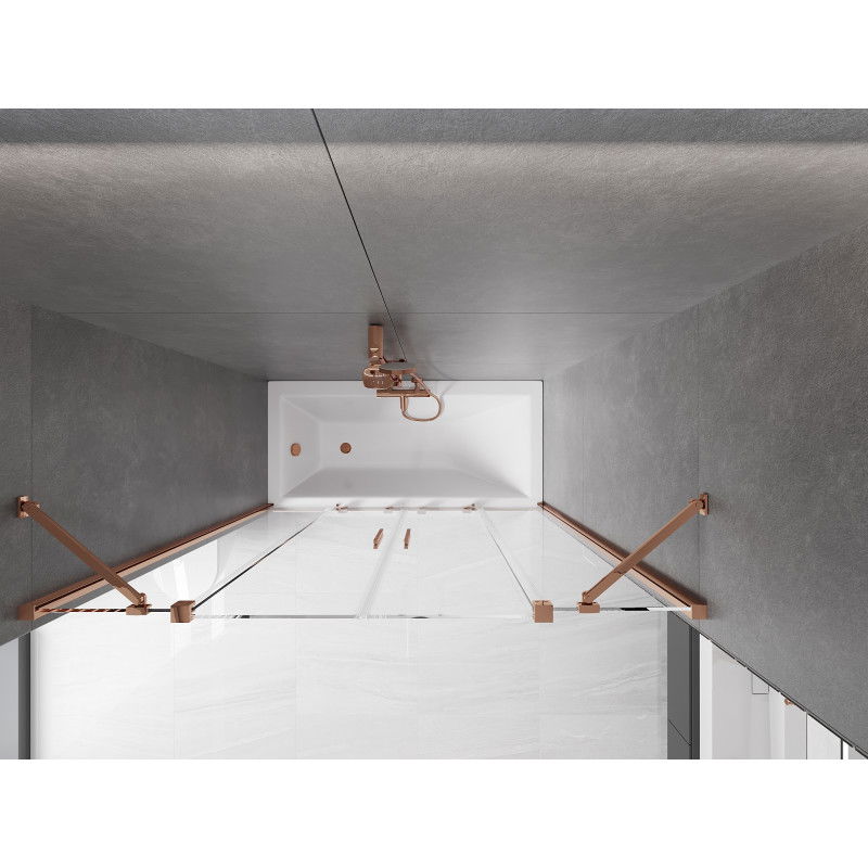 Mexen Velar Duo parawan nawannowy 2-skrzydłowy rozsuwany 150 x 150 cm, transparent, różowe złoto - 896-150-000-02-60