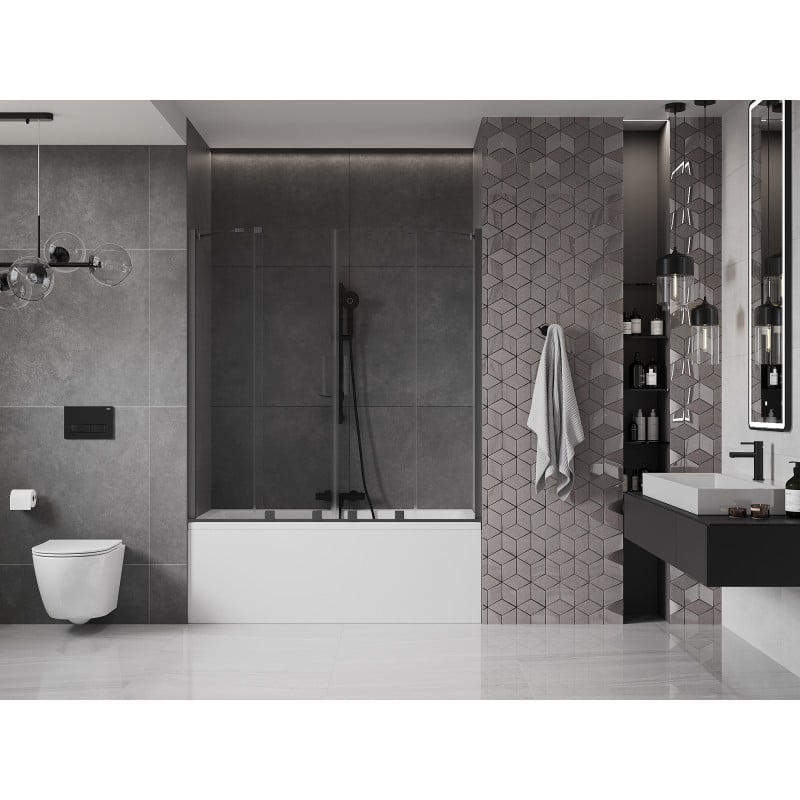 Mexen Velar Duo parawan nawannowy 2-skrzydłowy rozsuwany 150 x 150 cm, transparent, czarny - 896-150-000-02-70