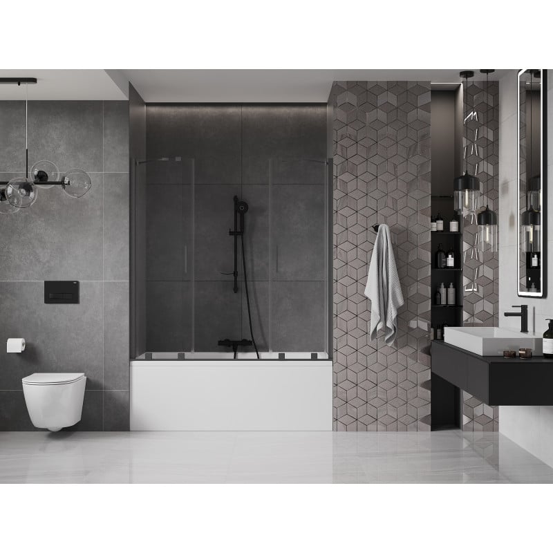 Mexen Velar Duo parawan nawannowy 2-skrzydłowy rozsuwany 160 x 150 cm, transparent, gun gray szczotkowany - 896-160-000-02-66