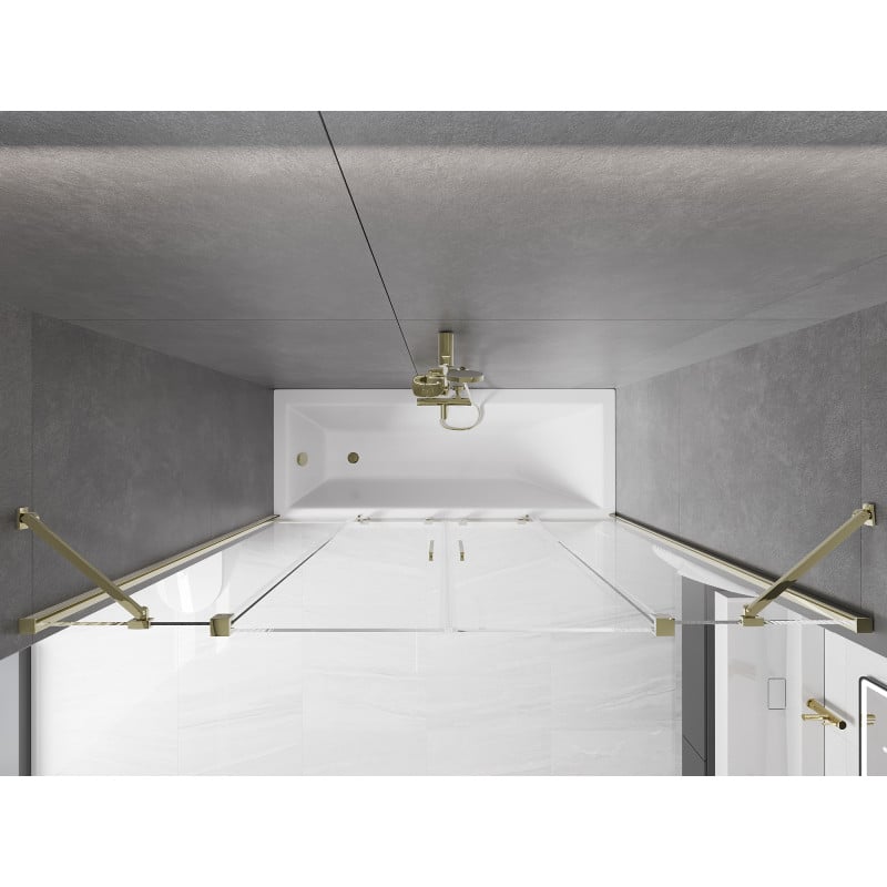 Mexen Velar Duo parawan nawannowy 2-skrzydłowy rozsuwany 200 x 150 cm, transparent, złoty - 896-200-000-02-50