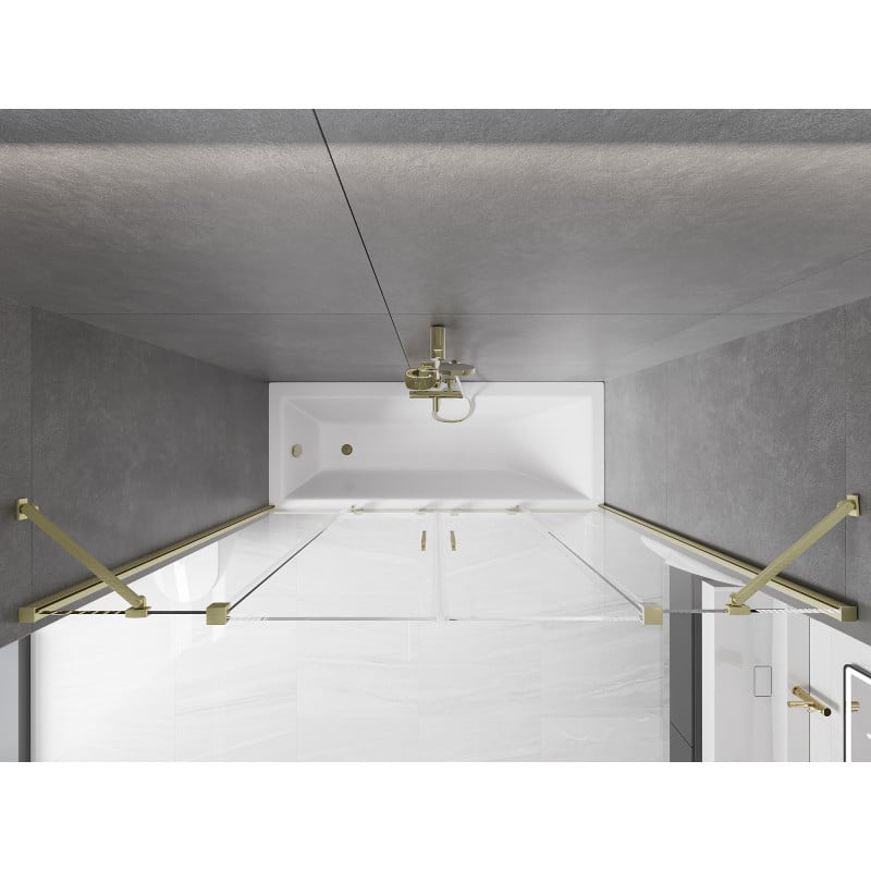 Mexen Velar Duo parawan nawannowy 2-skrzydłowy rozsuwany 170 x 150 cm, transparent, złoty szczotkowany - 896-170-000-02-55
