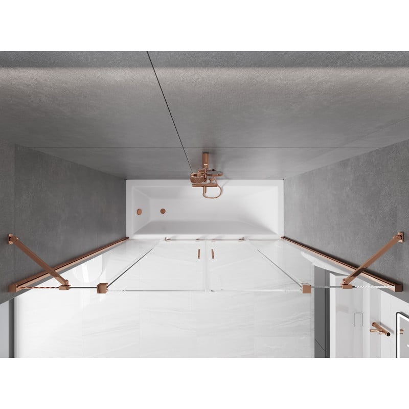 Mexen Velar Duo parawan nawannowy 2-skrzydłowy rozsuwany 170 x 150 cm, transparent, różowe złoto - 896-170-000-02-60