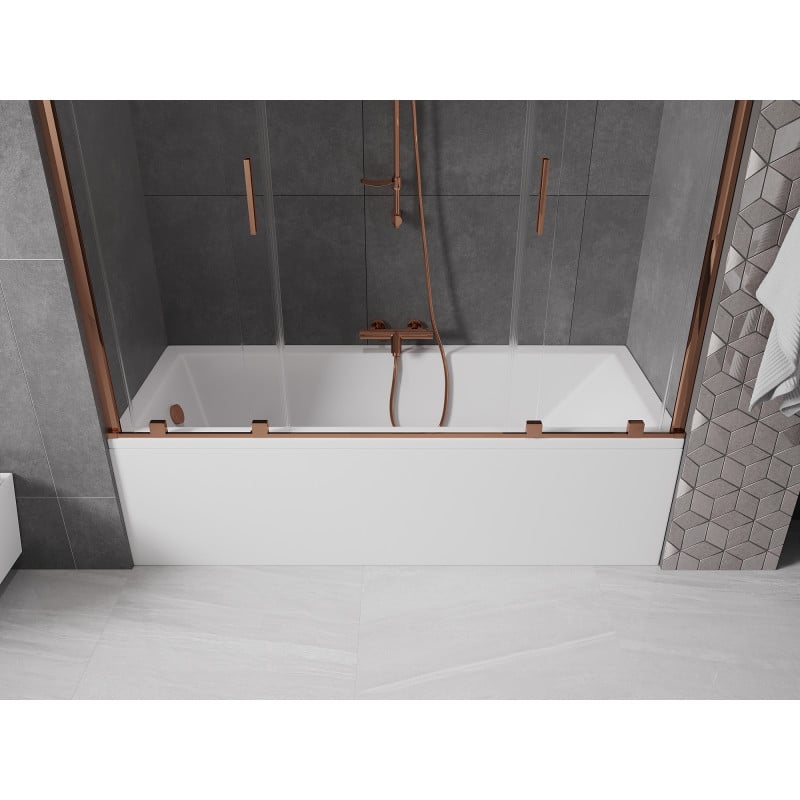 Mexen Velar Duo parawan nawannowy 2-skrzydłowy rozsuwany 200 x 150 cm, transparent, różowe złoto - 896-200-000-02-60