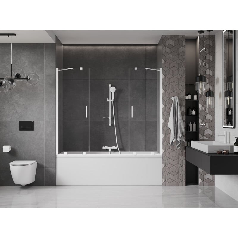 Mexen Velar Duo parawan nawannowy 2-skrzydłowy rozsuwany 200 x 150 cm, transparent, biały - 896-200-000-02-20