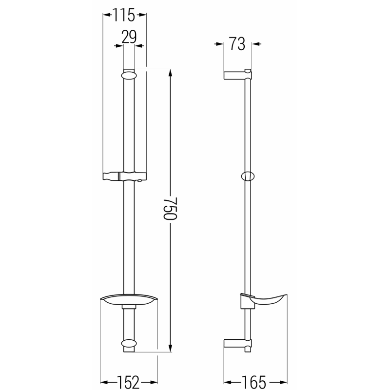 Mexen DB drążek prysznicowy z mydelniczką 75 cm, chrom - 79384-00