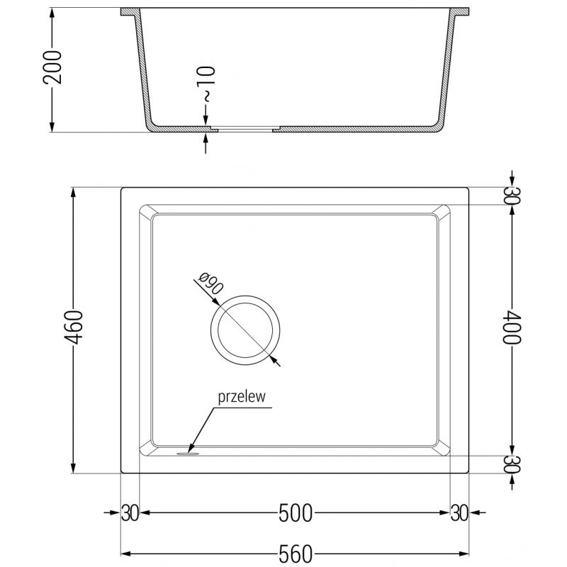 Mexen Pedro zlewozmywak granitowy 1-komorowy 560 x 460 mm, czarny nakrapiany, syfon chrom - 6508561000-76