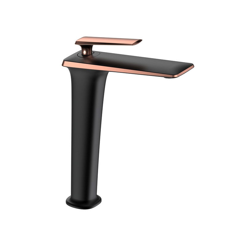 Mexen Purus bateria umywalkowa wysoka, czarna/różowo złota - 745810-76