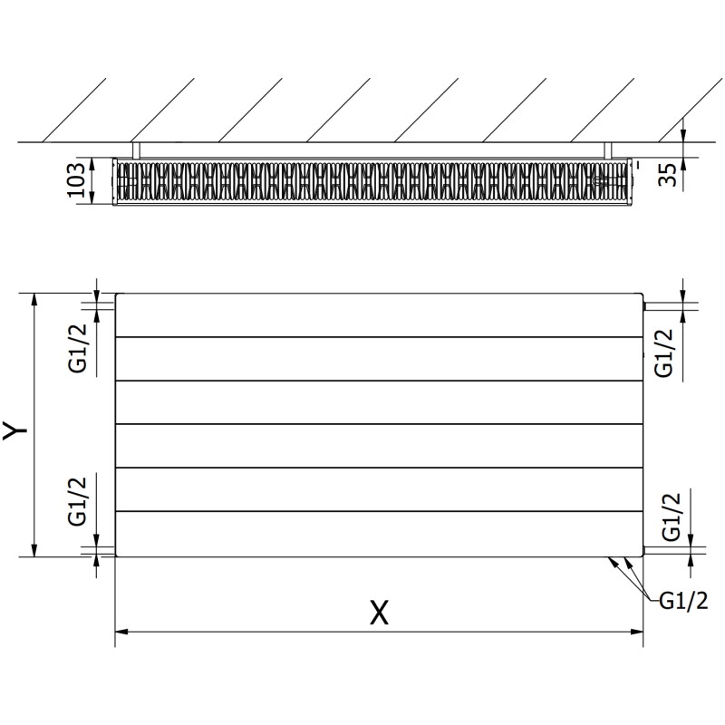 Mexen Line CVL22 grzejnik płytowy 600 x 1000 mm, podłączenie dolne, 1582 W, biały - W622L-060-100-00