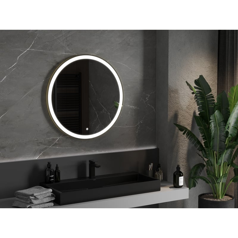 Mexen Esso lustro łazienkowe podświetlane, okragłe 80 cm, LED 6000K, antypara, rama złota szczotkowana - 9825-080-080-611-50