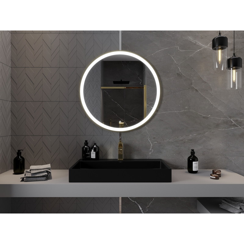 Mexen Esso lustro łazienkowe podświetlane, okragłe 80 cm, LED 6000K, antypara, rama złota - 9825-080-080-611-50