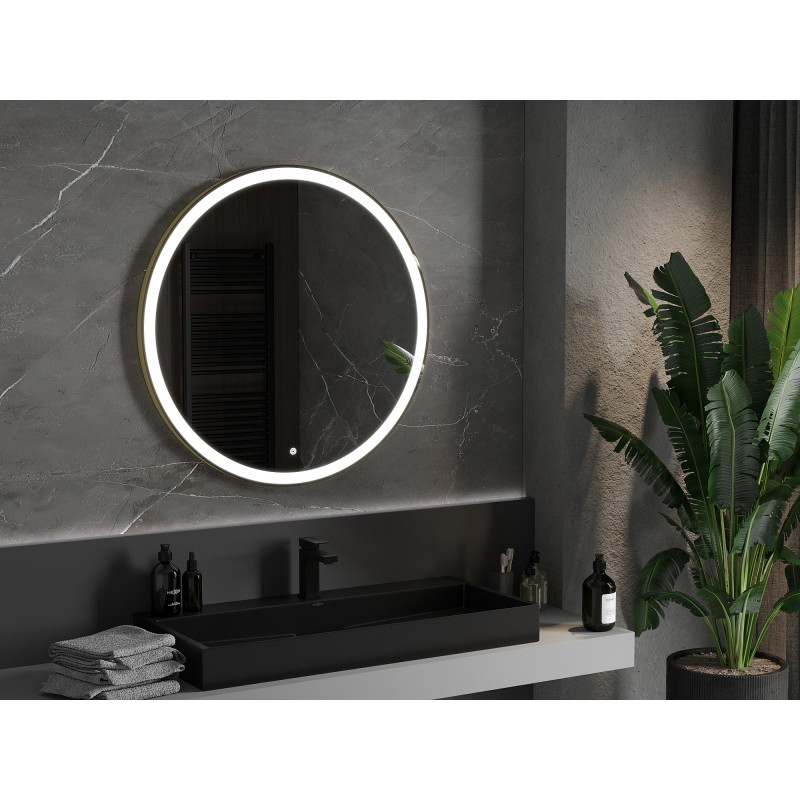 Mexen Esso lustro łazienkowe podświetlane, okragłe 90 cm, LED 6000K, antypara, rama złota - 9825-090-090-611-50
