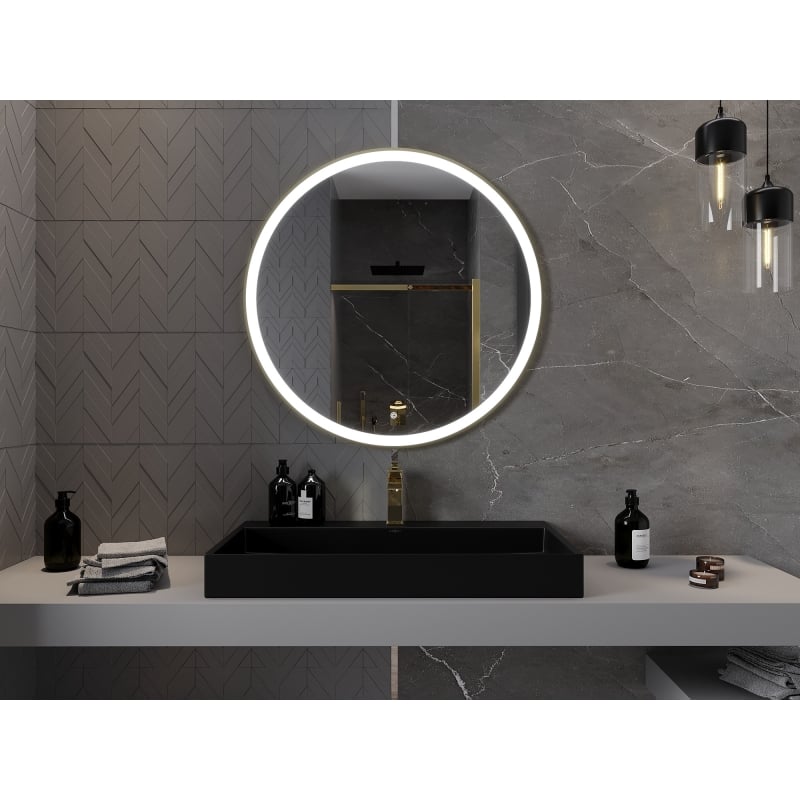 Mexen Esso lustro łazienkowe podświetlane, okragłe 90 cm, LED 6000K, antypara, rama złota szczotkowana - 9825-090-090-611-50