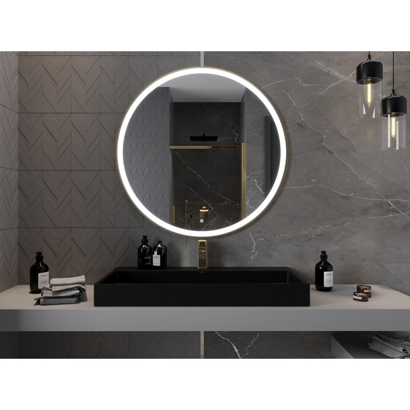 Mexen Esso lustro łazienkowe podświetlane, okragłe 100 cm, LED 6000K, antypara, rama złota - 9825-100-100-611-50