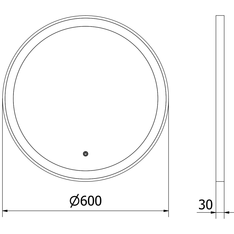 Mexen Esso lustro łazienkowe podświetlane, okragłe 60 cm, LED 6000K, antypara, rama czarna - 9825-060-060-611-70