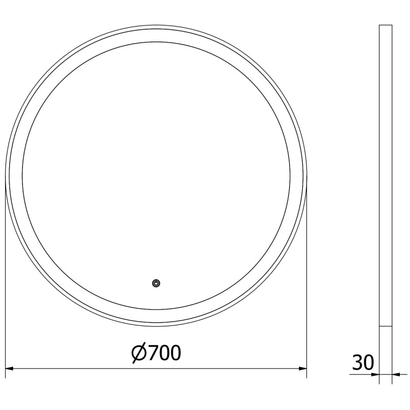 Mexen Esso lustro łazienkowe podświetlane, okragłe 70 cm, LED 6000K, antypara, rama czarna - 9825-070-070-611-70
