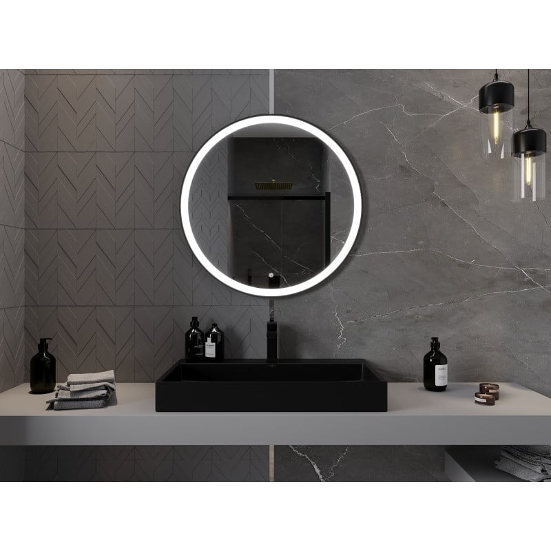 Mexen Esso lustro łazienkowe podświetlane, okragłe 80 cm, LED 6000K, antypara, rama czarna - 9825-080-080-611-70