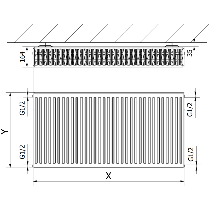 Mexen C33 grzejnik płytowy 300 x 2600 mm, podłączenie boczne, 3469 W, antracyt - W433-030-260-66