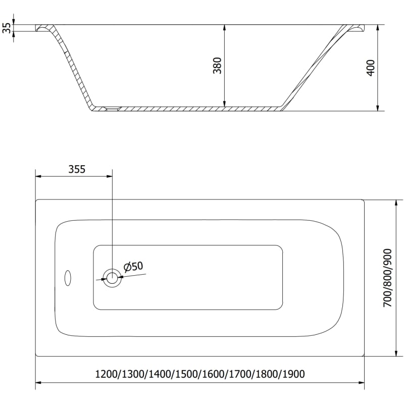 Mexen Vega wanna prostokątna 120 x 70 cm, biała - 55011207000