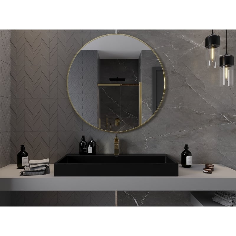 Mexen Loft lustro łazienkowe okragłe 100 cm, rama złota - 9850-100-100-000-50