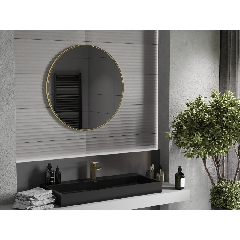 Mexen Loft lustro łazienkowe okragłe 85 cm, rama złota szczotkowana - 9850-085-085-000-50