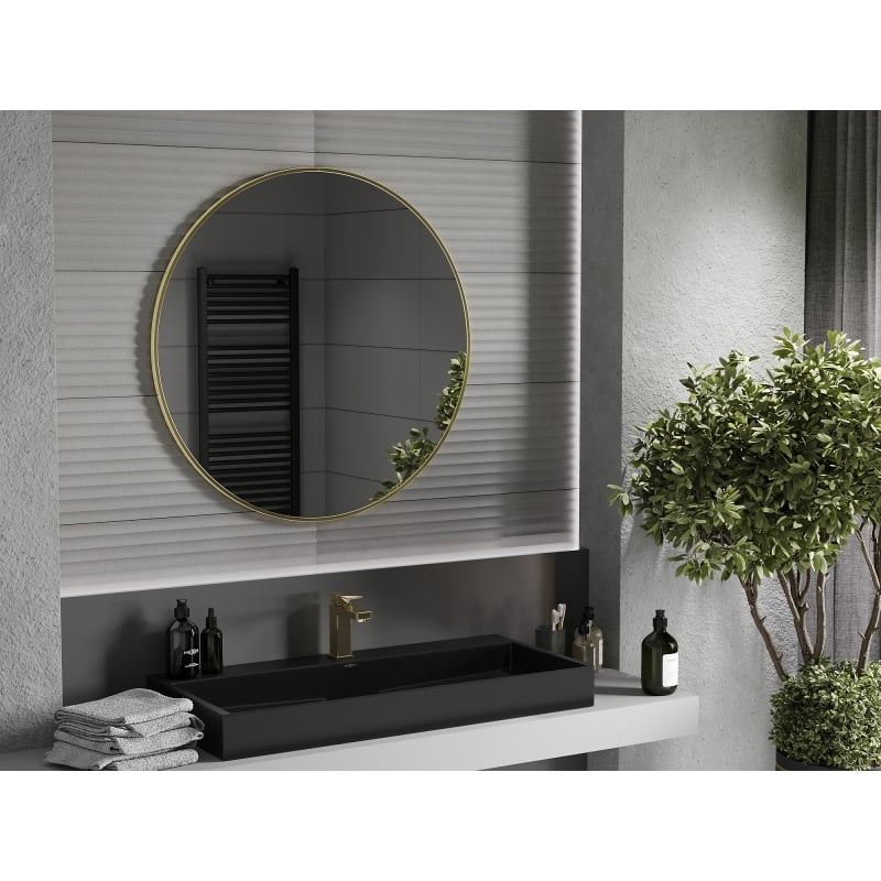 Mexen Loft lustro łazienkowe okragłe 95 cm, rama złota szczotkowana - 9850-095-095-000-50