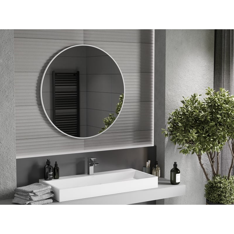 Mexen Loft lustro łazienkowe okragłe 90 cm, rama biała - 9850-090-090-000-20