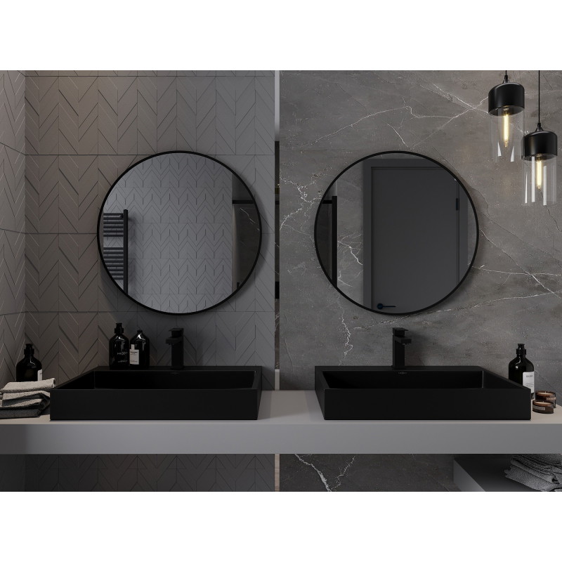 Mexen Loft lustro łazienkowe okragłe 75 cm, rama czarna - 9850-075-075-000-70