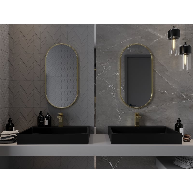 Mexen Loft lustro łazienkowe owalne 80 x 40 cm, rama złota - 9851-080-040-000-50