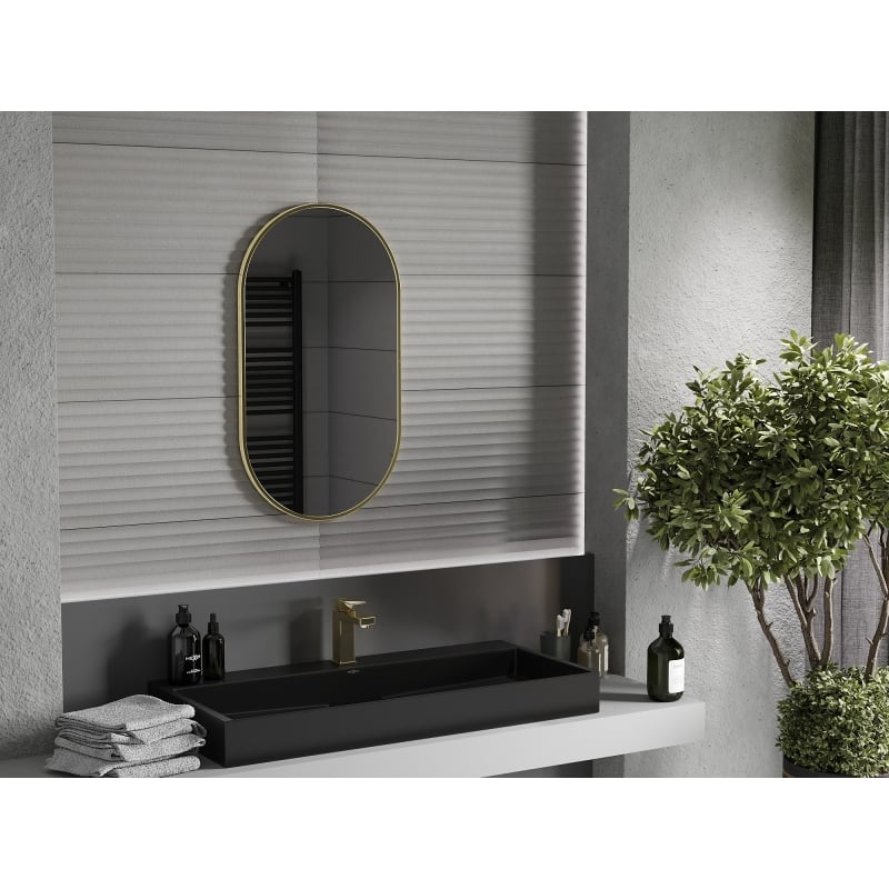 Mexen Loft lustro łazienkowe owalne 80 x 45 cm, rama złota szczotkowana - 9851-080-045-000-50