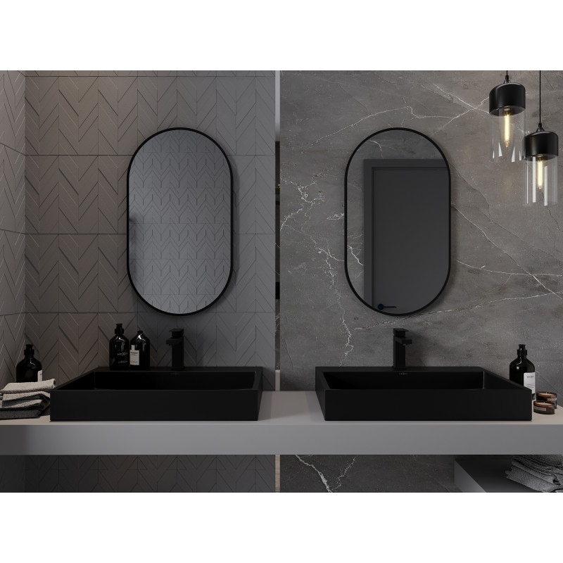 Mexen Loft lustro łazienkowe owalne 80 x 45 cm, rama czarna - 9851-080-045-000-70