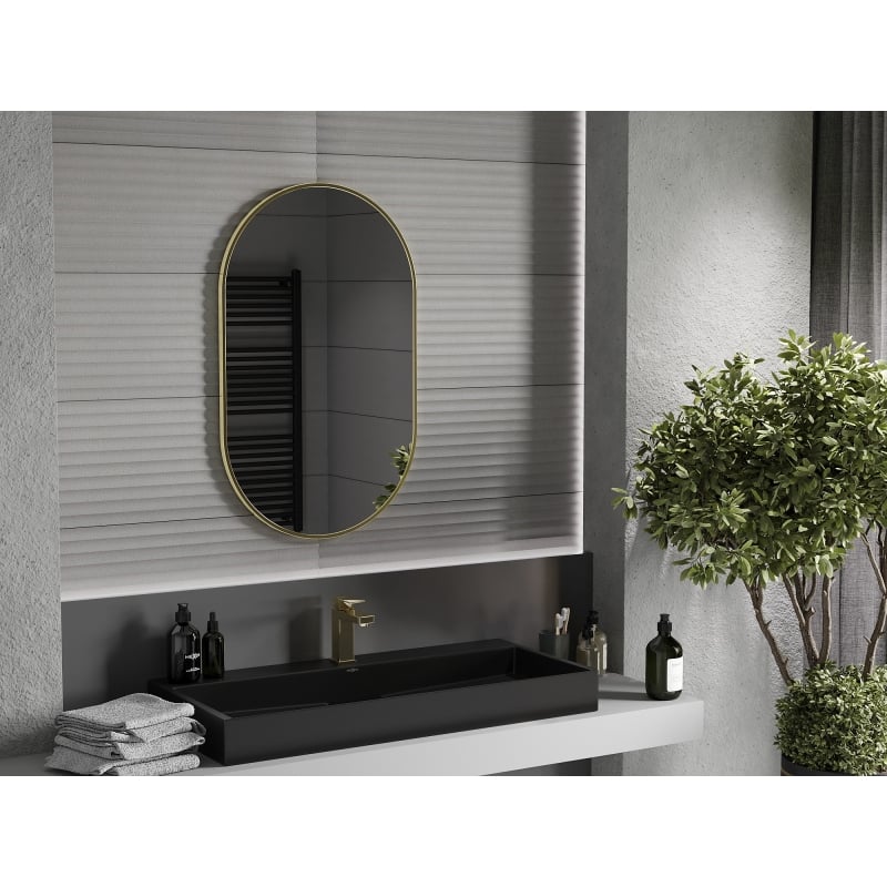 Mexen Loft lustro łazienkowe owalne 90 x 55 cm, rama złota szczotkowana - 9851-090-055-000-50