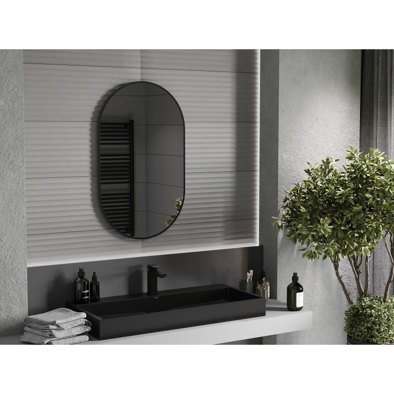 Mexen Loft lustro łazienkowe owalne 90 x 55 cm, rama czarna - 9851-090-055-000-70
