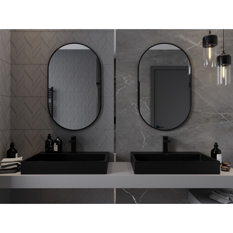 Mexen Loft lustro łazienkowe owalne 90 x 55 cm, rama czarna - 9851-090-055-000-70