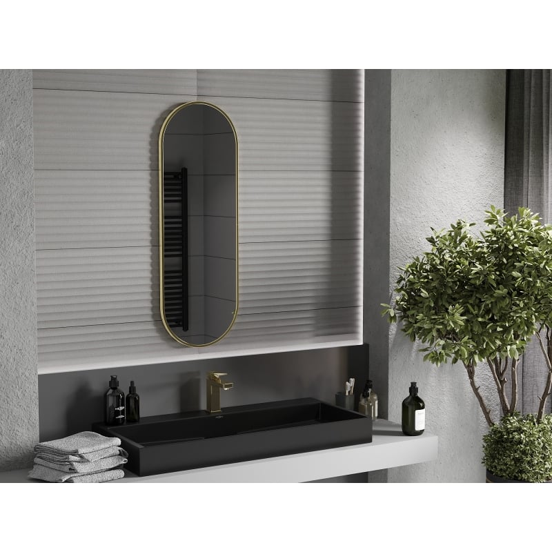 Mexen Loft lustro łazienkowe owalne 100 x 35 cm, rama złota - 9851-100-035-000-50