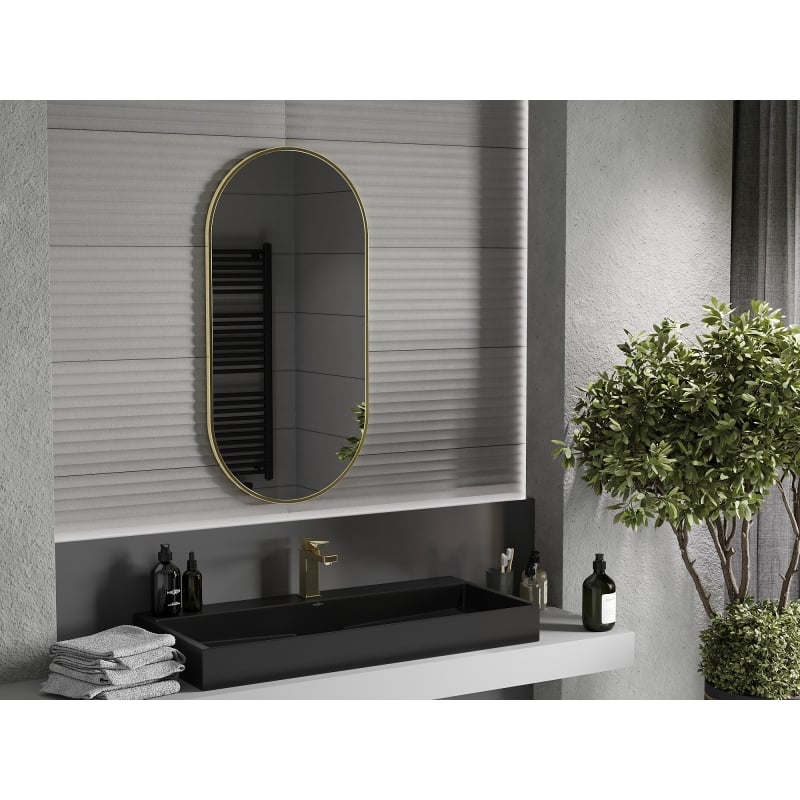 Mexen Loft lustro łazienkowe owalne 100 x 50 cm, rama złota - 9851-100-050-000-50