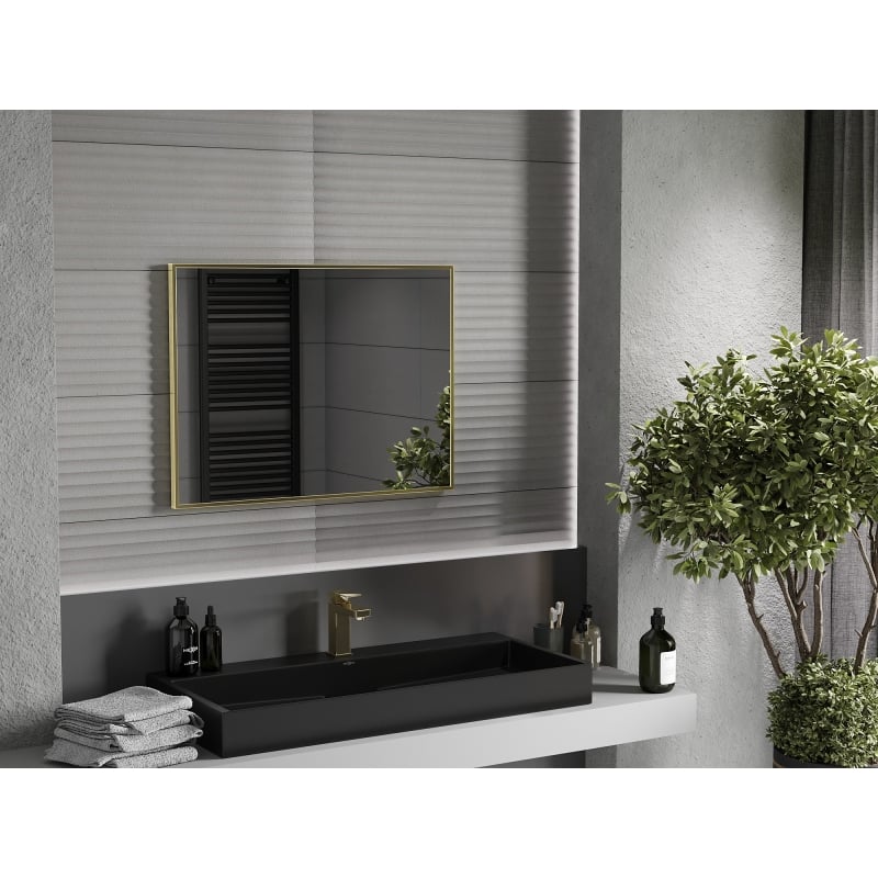 Mexen Loft lustro łazienkowe prostokątne 80 x 60 cm, rama złota szczotkowana - 9852-080-060-000-50
