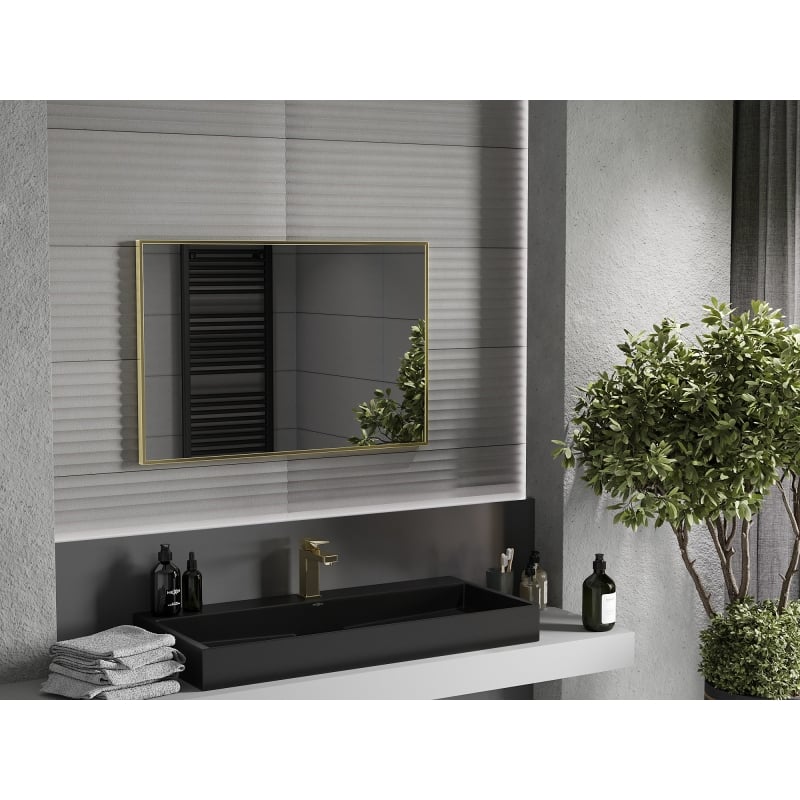 Mexen Loft lustro łazienkowe prostokątne 90 x 60 cm, rama złota szczotkowana - 9852-090-060-000-50