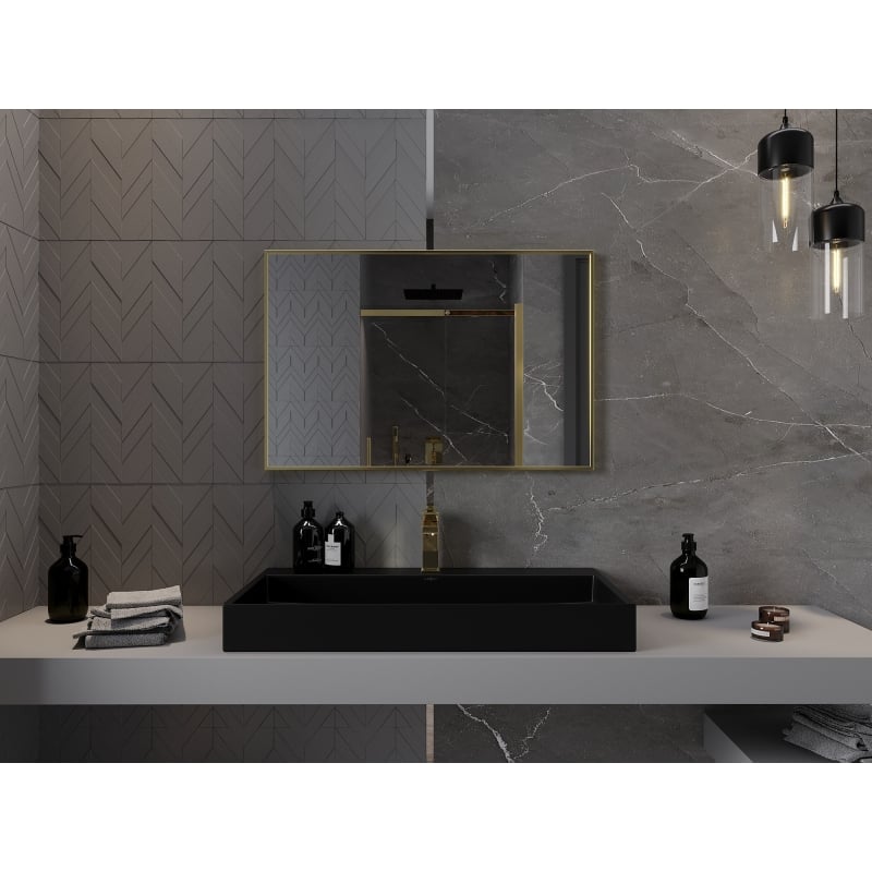 Mexen Loft lustro łazienkowe prostokątne 90 x 60 cm, rama złota szczotkowana - 9852-090-060-000-50