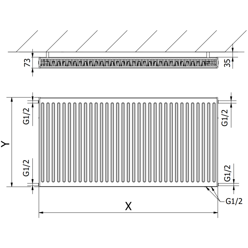 Mexen CV21 grzejnik płytowy 600 x 2800 mm, podłączenie dolne, 3590 W, antracyt - W621-060-280-66