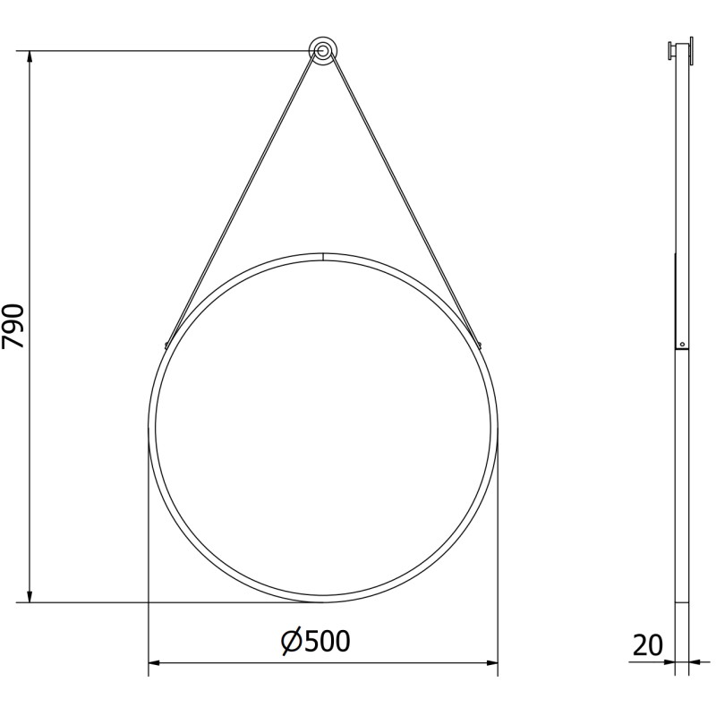 Mexen String lustro łazienkowe okragłe 50 cm, rama czarna - 9854-050-050-000-70