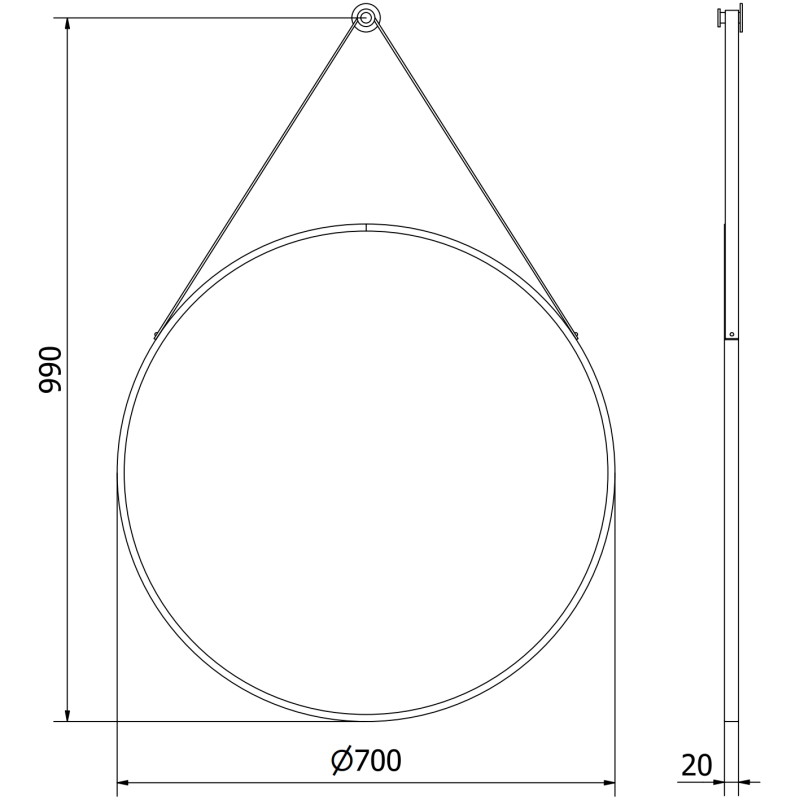 Mexen String lustro łazienkowe okragłe 70 cm, rama czarna - 9854-070-070-000-70