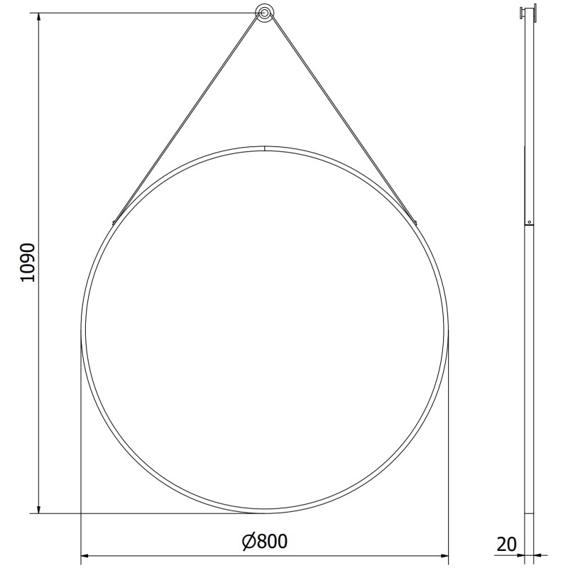 Mexen String lustro łazienkowe okragłe 80 cm, rama czarna - 9854-080-080-000-70