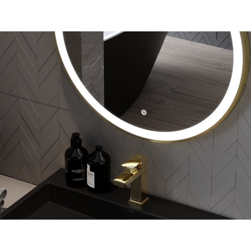 Mexen Esso lustro łazienkowe podświetlane, okragłe 60 cm, LED 6000K, antypara, rama złota - 9825-060-060-611-50